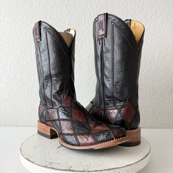 Rod Patrick Mens Cowboy Boots Brown Black Patchwork Western Blunt Toe Size 11C